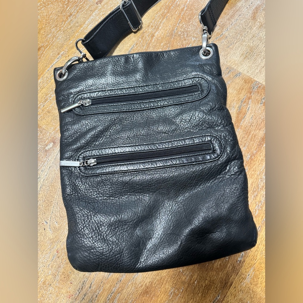 Margot Black Leather Messenger Bag